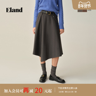 Eland衣恋半身裙女复古格纹显瘦A字伞摆裙2025冬季新款