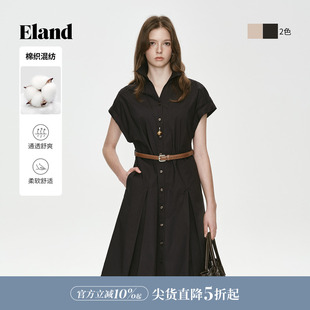 Eland衣恋连衣裙女气质通勤翻领短袖宽松显瘦长裙2026夏季新款