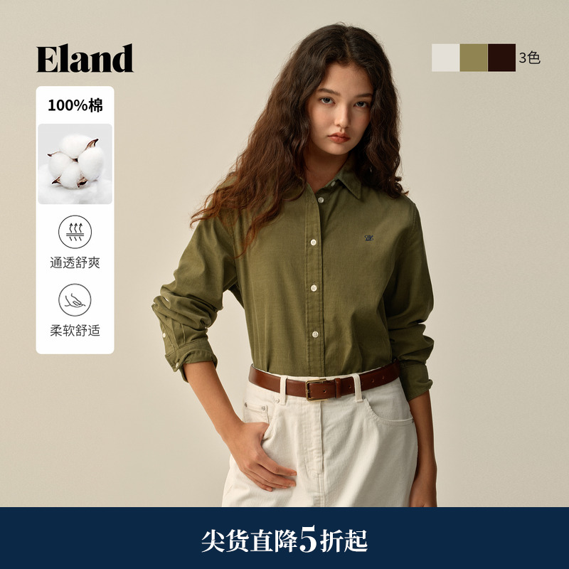 ELAND衬衫宽松偏厚纯棉长袖
