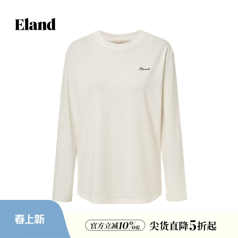 【100%棉】Eland衣恋T恤女长袖圆领休闲舒适上衣2026春夏新款