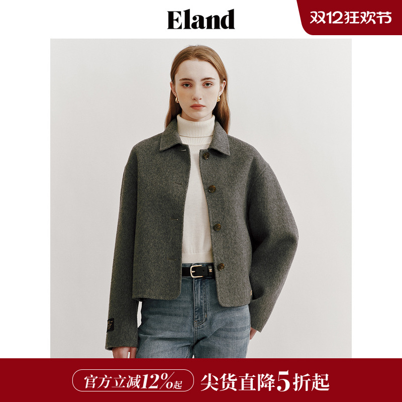 E·LAND含绵羊毛双面呢短裤外套