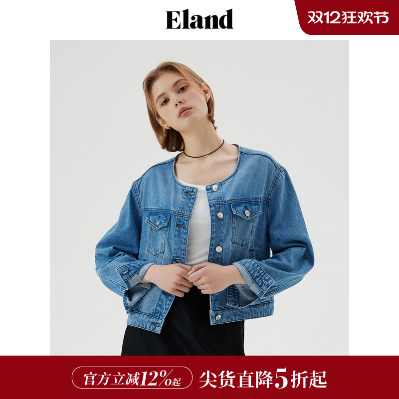ELAND短款圆领复古上衣