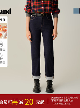Eland衣恋牛仔裤女基础款休闲棉质保暖直筒裤2025冬季新款