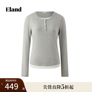 新款 97%棉 Eland衣恋T恤女长袖 舒适合身上衣2025秋季
