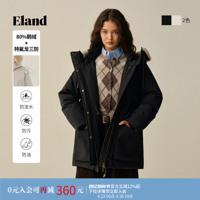 【特氟龙三防&鹅绒】Eland衣恋羽绒服女毛领加厚外套冬季新款