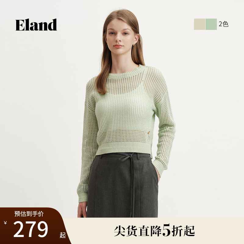 ELAND镂空高级感圆领针织长袖