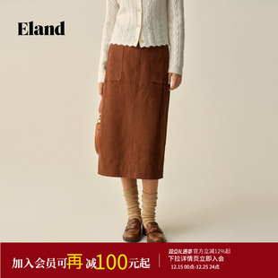 Eland衣恋半身裙女气质简约包臀H型长裙2025冬季 新款