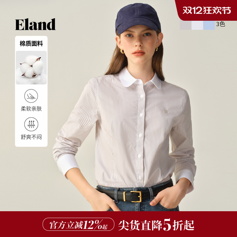 ELAND衬衫棉感翻领单排扣