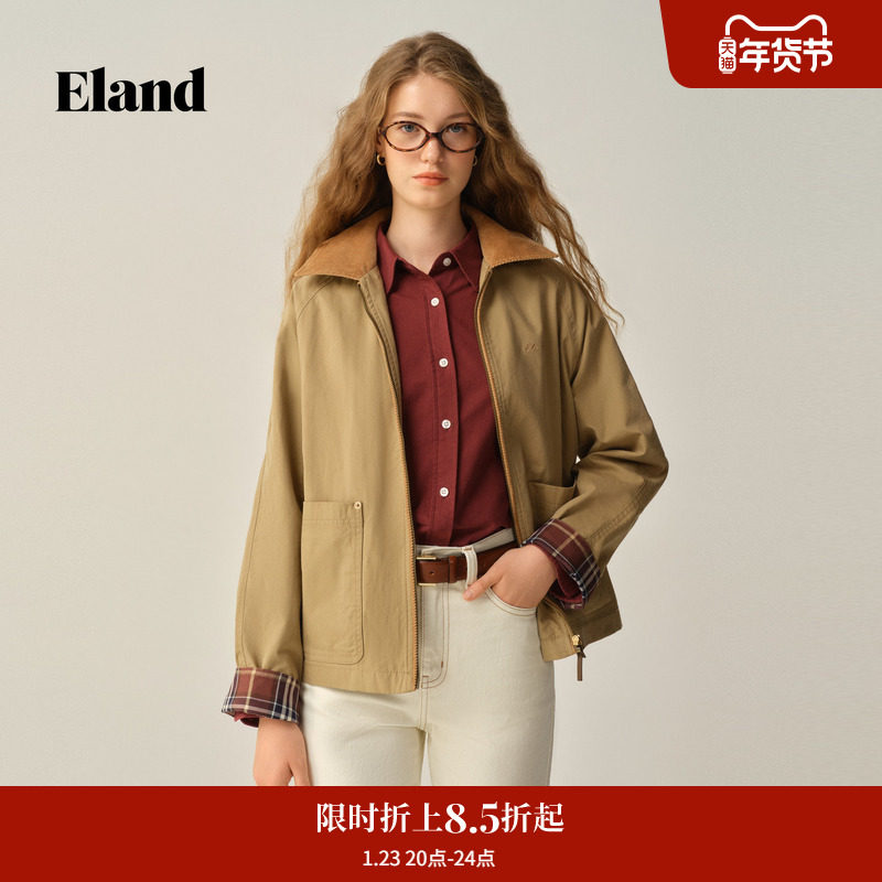 【莱赛尔】Eland衣恋短外套女复古宽松大方口袋夹克2025冬季新款,女装/女士精品,短外套,淘宝优惠券,粉丝福利购,淘宝优惠卷