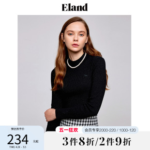 T恤秋冬 Eland衣恋打底衫 毛衣女秋冬格雷系半高领罗纹长袖