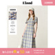 新款 Eland衣恋连衣裙女格纹侧口袋裙子2025夏季 淡人 法国亚麻