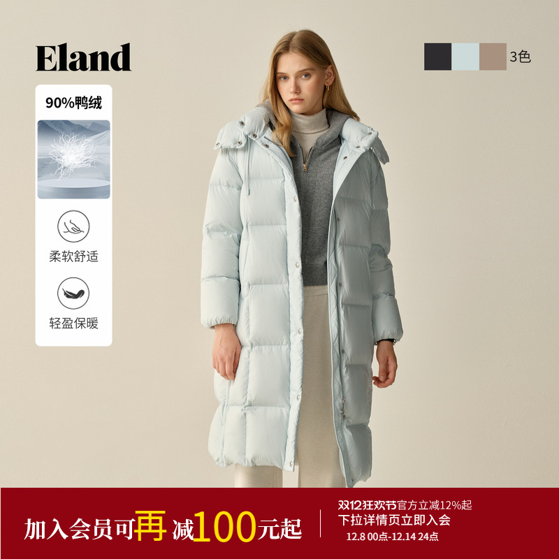 ELAND羽绒服连帽单排扣外套