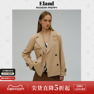 宽松双排扣美拉德学院风外套女 风衣春季 短款 Eland衣恋时尚