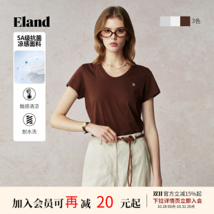 上衣2025夏季 Eland衣恋T恤女微宽松短袖 抗菌 新款 索罗娜凉感