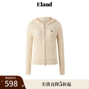 女休闲风含绵羊毛拉链连帽毛衣 Eland衣恋毛针织衫