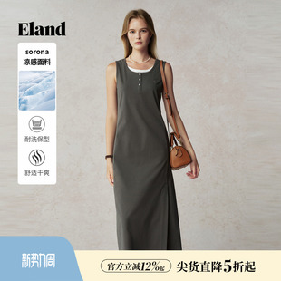 【索罗娜凉感】Eland衣恋连衣裙女无袖显瘦棉质通勤修身长裙夏季