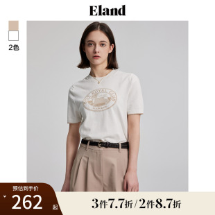 Eland衣恋T恤女短袖 复古学院风春夏 毛衣圆领套头针织衫 短款