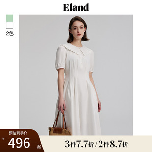 Eland衣恋连衣裙女精致刺绣大翻领甜美风收腰显瘦A字裙