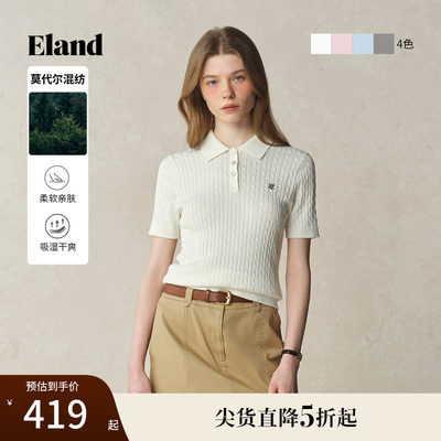 ELAND针织T恤polo领短袖修身
