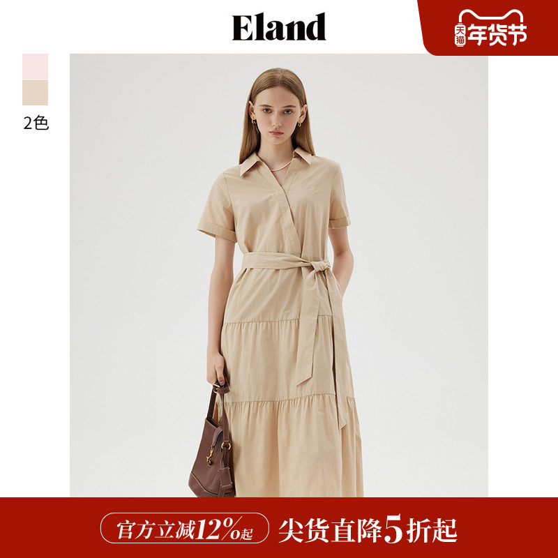 【枫叶裙】Eland衣恋衬衫连衣裙女V领合体长款裙子夏季款,女装/女士精品,连衣裙,淘宝优惠券,粉丝福利购,淘宝优惠卷