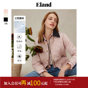 Eland衣恋棉服女学院风春日华夫饼绗缝菱格外套2025春新 三防