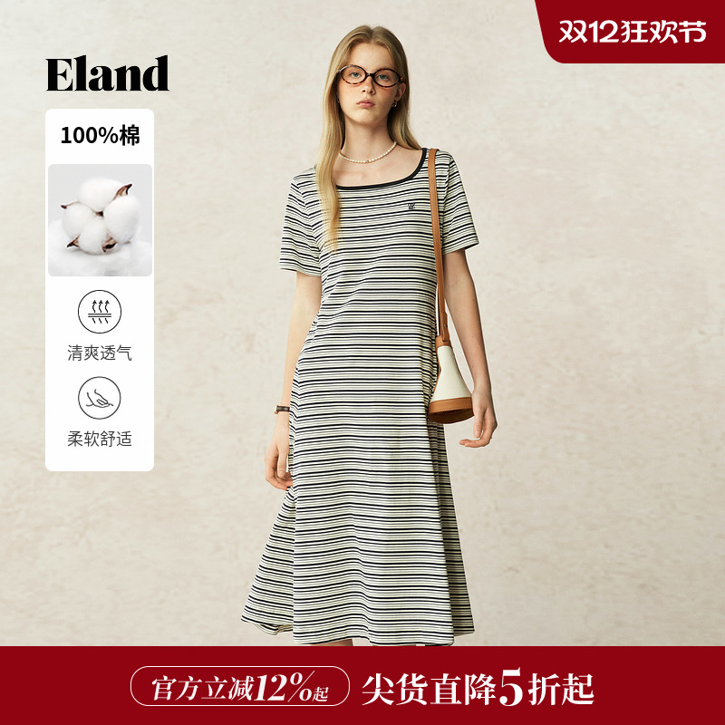 ELAND连衣裙撞色条纹短袖