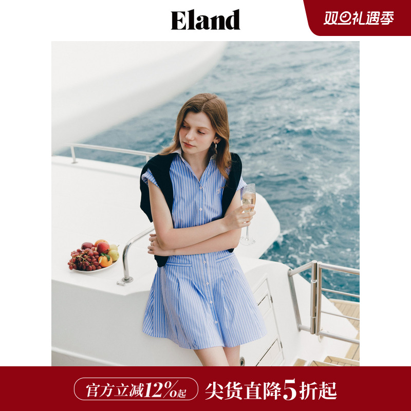 ELAND收腰休闲衬衫短袖裙子