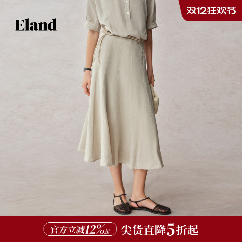 ELAND半身裙A字裙含亚麻