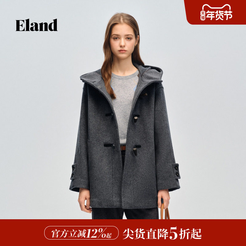 【100%绵羊毛】Eland衣恋毛呢外套女牛角扣羊毛大衣2026春季新款,女装/女士精品,毛呢外套,淘宝优惠券,粉丝福利购,淘宝优惠卷