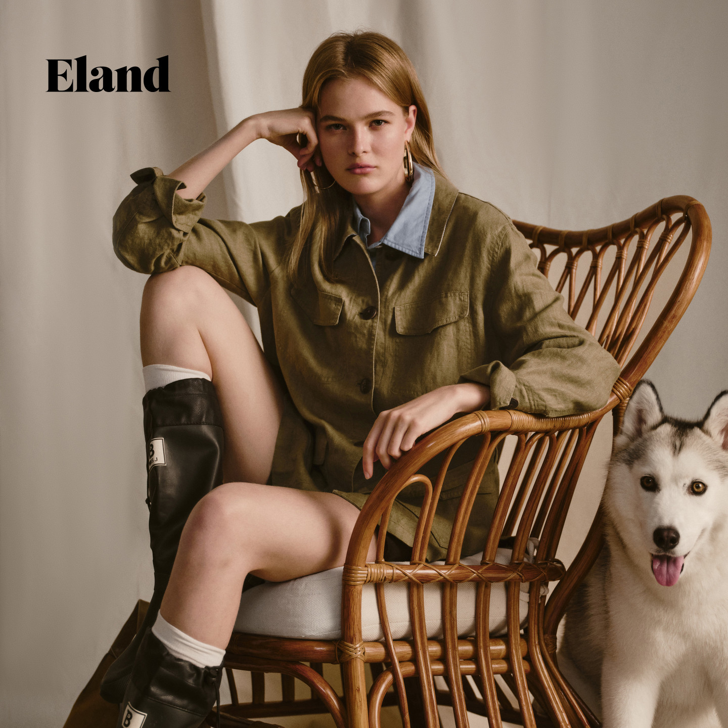 Eland衣恋短外套女工装风翻领收腰腰带多口袋上衣2026秋季新款