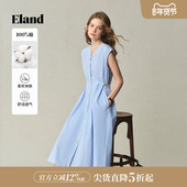新款 裙子2025夏季 100%棉 Eland衣恋连衣裙女x形V领开门襟无袖