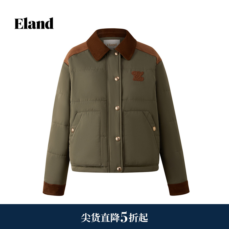 Eland衣恋棉衣女翻领长袖大口袋通勤棉服外套2026春季新款