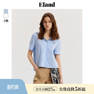 Eland衣恋衬衫 宽松海军领衬衣休闲上衣夏 女短袖