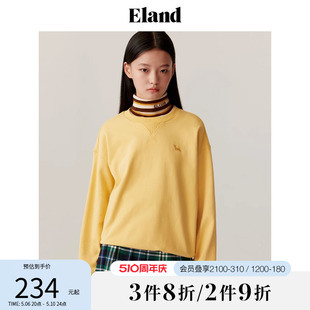 运动风宽松春季 Eland衣恋卫衣女圆领套头短款 休闲上衣