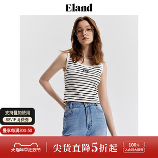 新款 Eland衣恋撞色条纹背心女简约美式 休闲圆领无袖 马甲2024夏季