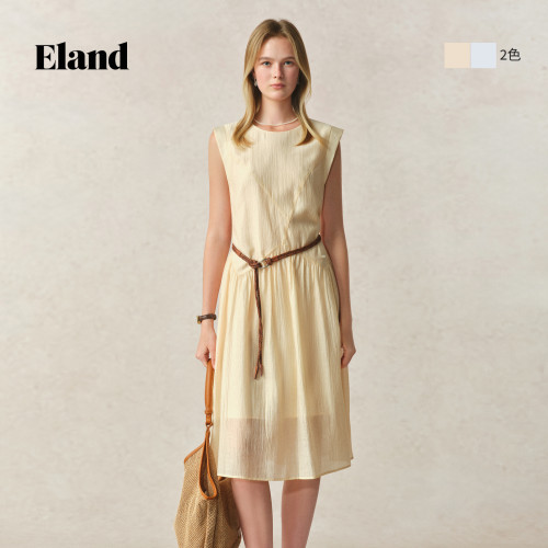 ELAND连衣裙圆领无袖纯色中长薄