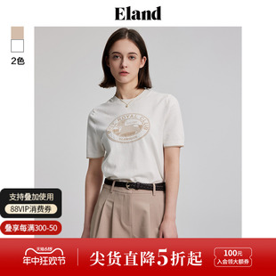 复古学院风春夏 短款 毛衣圆领套头针织衫 Eland衣恋T恤女短袖