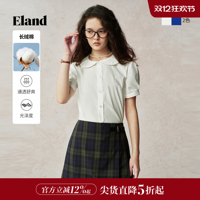 ELAND衬衫格纹短袖纯棉