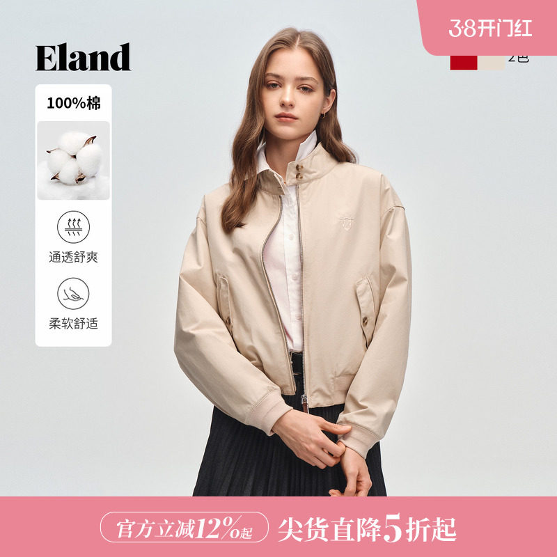 【100%棉】Eland衣恋短外套女英伦风短款宽松夹克2026春季新款