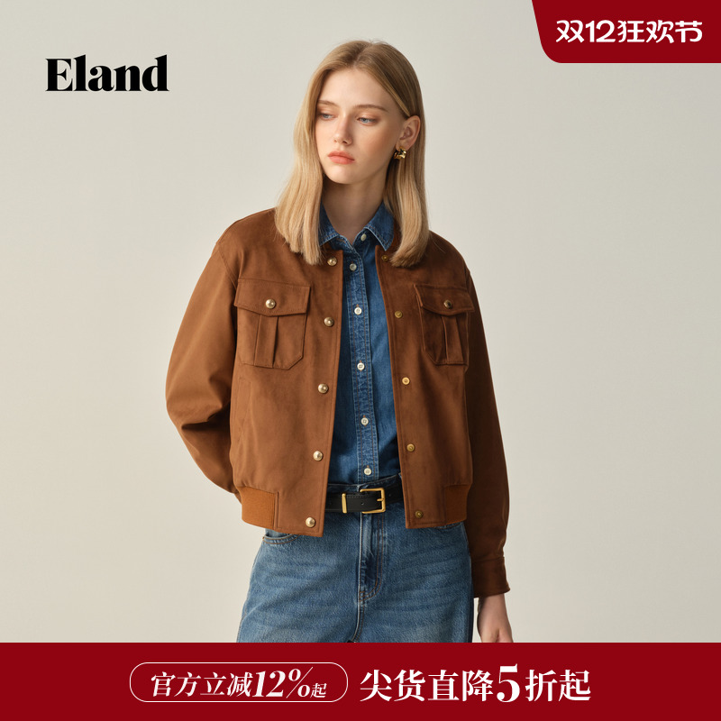 ELAND仿皮皮衣单排扣外套