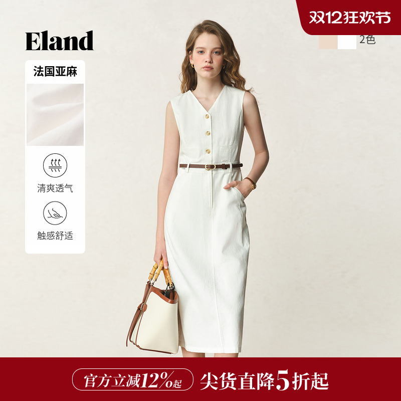 ELAND连衣裙棉麻混纺马甲长裙