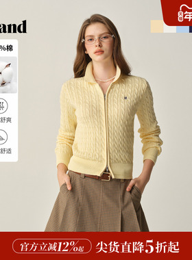 【100%棉】Eland衣恋毛针织衫女拉链开衫休闲毛衣2025冬季新款
