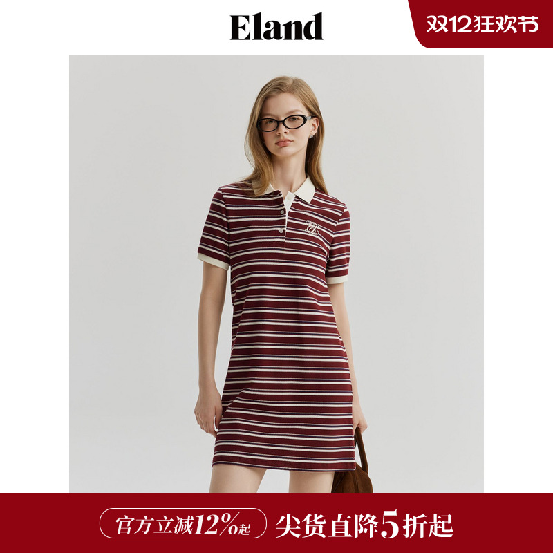 ELANDpolo领美式条纹连衣裙
