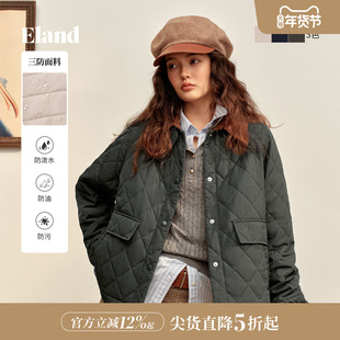 【暖格绗缝棉服】【特氟龙三防】Eland衣恋菱格廓形外套25冬新款