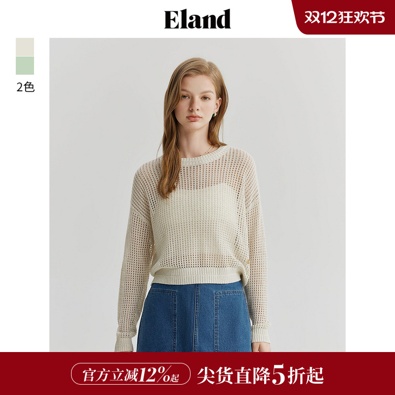 ELAND镂空高级感圆领针织长袖
