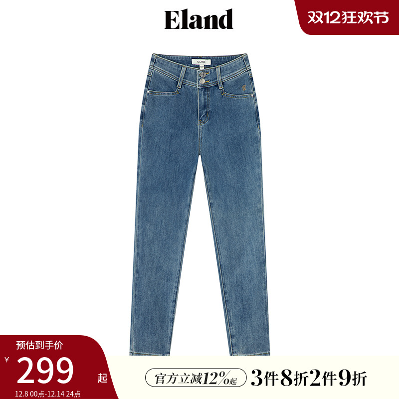 ELAND显瘦小高腰复古风牛仔裤