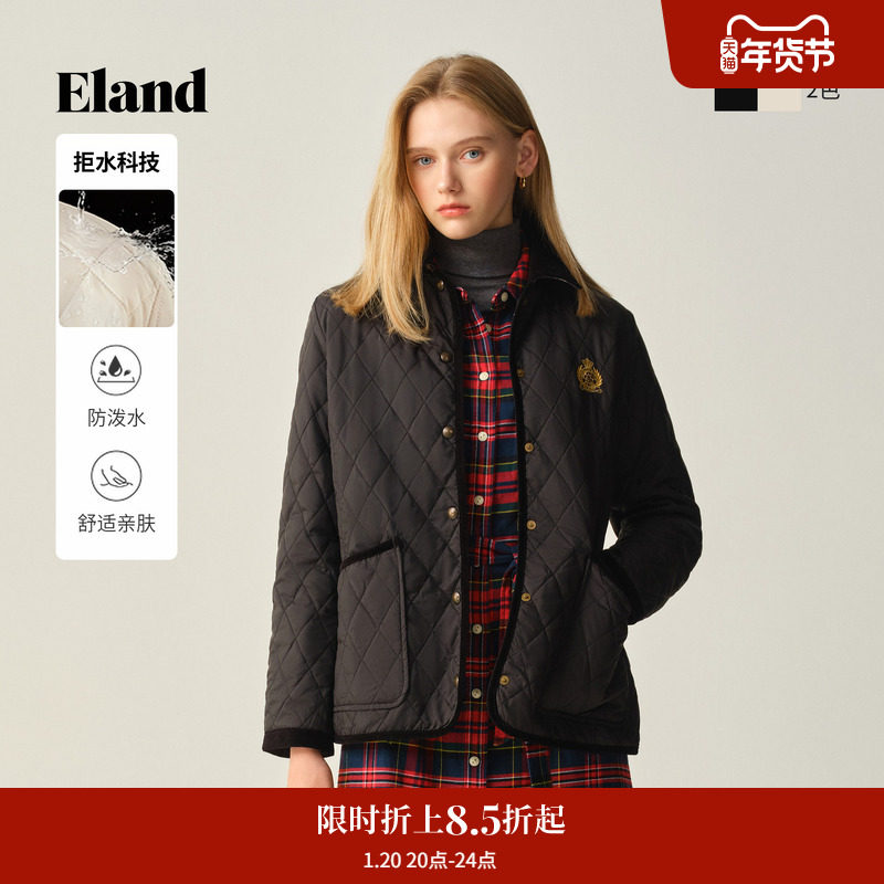 【拒水科技】【含绵羊毛】ELand衣恋棉服女菱格中长款2025冬新款,女装/女士精品,棉衣/棉服,淘宝优惠券,粉丝福利购,淘宝优惠卷