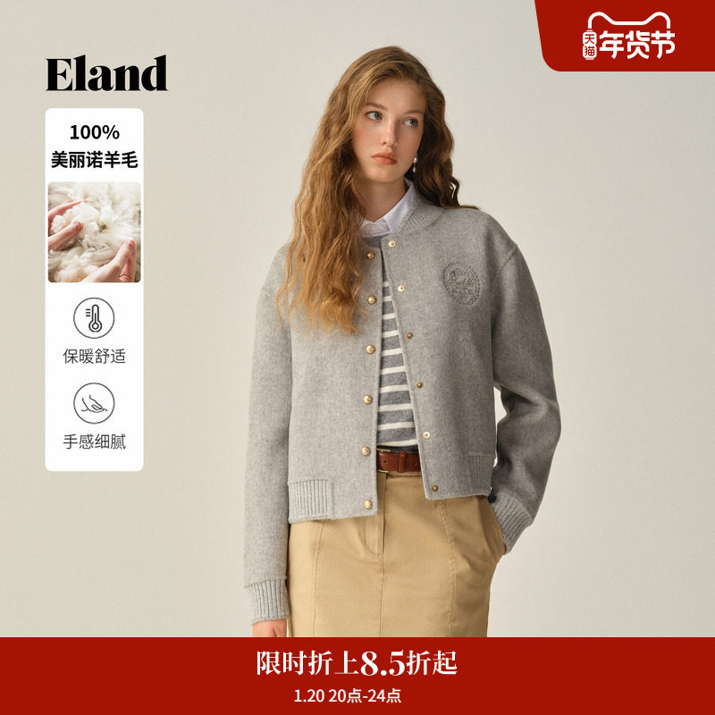 【100%美丽诺羊毛】Eland衣恋毛呢外套女短款羊毛大衣2025冬新款,女装/女士精品,毛呢外套,淘宝优惠券,粉丝福利购,淘宝优惠卷