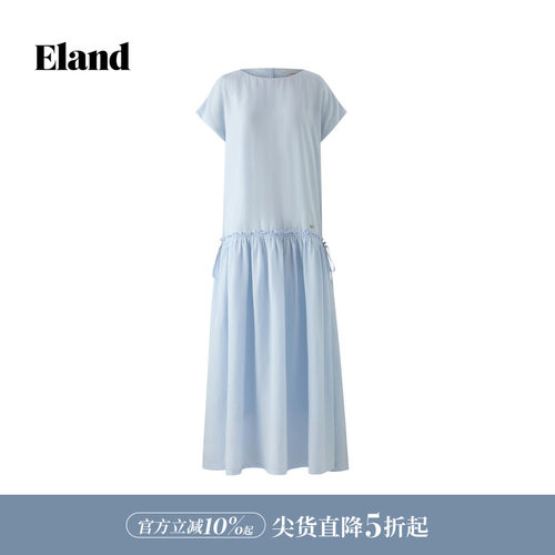 ELAND短袖抽绳纯色连衣裙