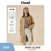 Eland衣恋风衣女简约风翻领直筒收腰插肩袖 外套 显瘦长款